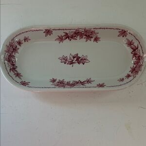 Vintage red transfer ware celery/relish/bread oval restaurant ware platter